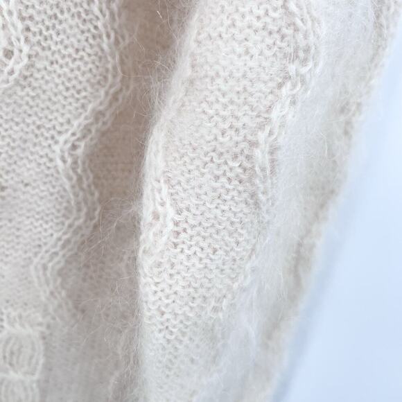 Vintage ESPRIT Ivory Fuzzy Wool Mohair Oversized Cable Knit Sweater Womens Large - Picture 5 of 7
